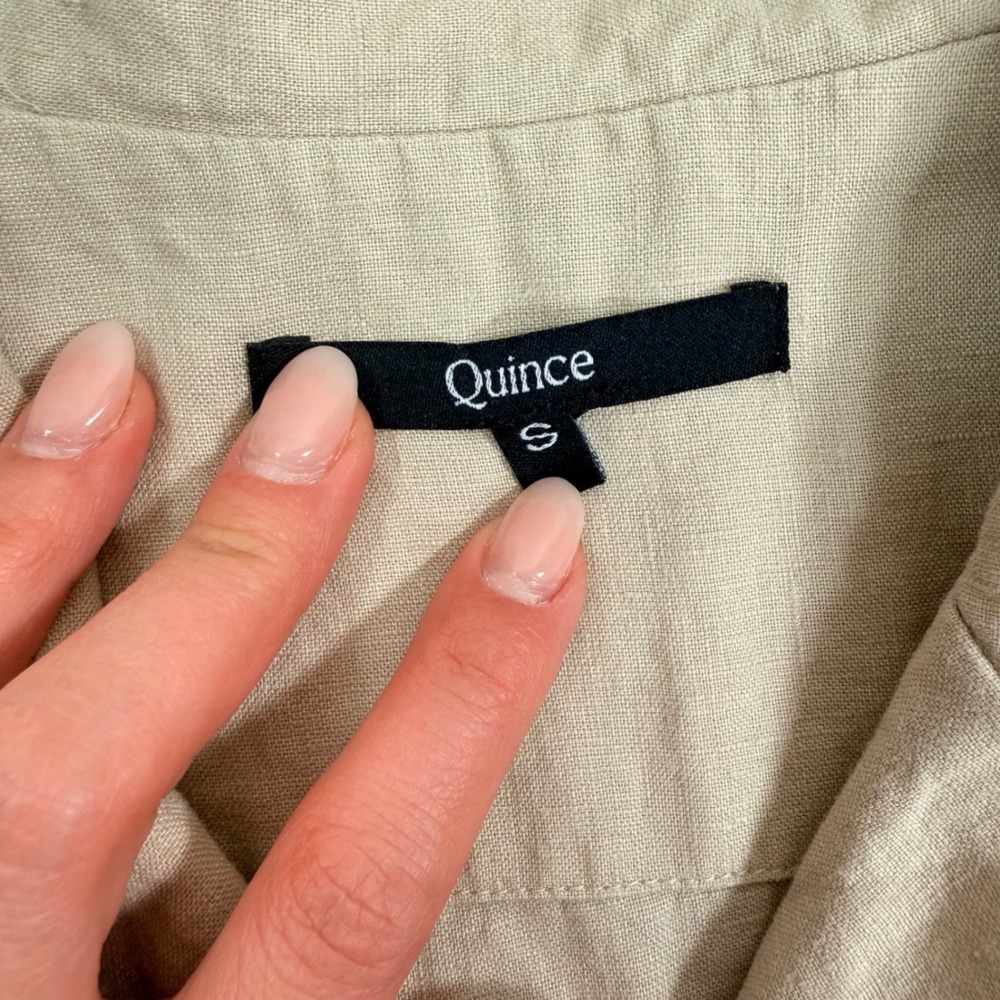 Quince Womens 100% European Linen Short Sleeve Camp Collar Shirt Beige Small - Picture 8 of 11